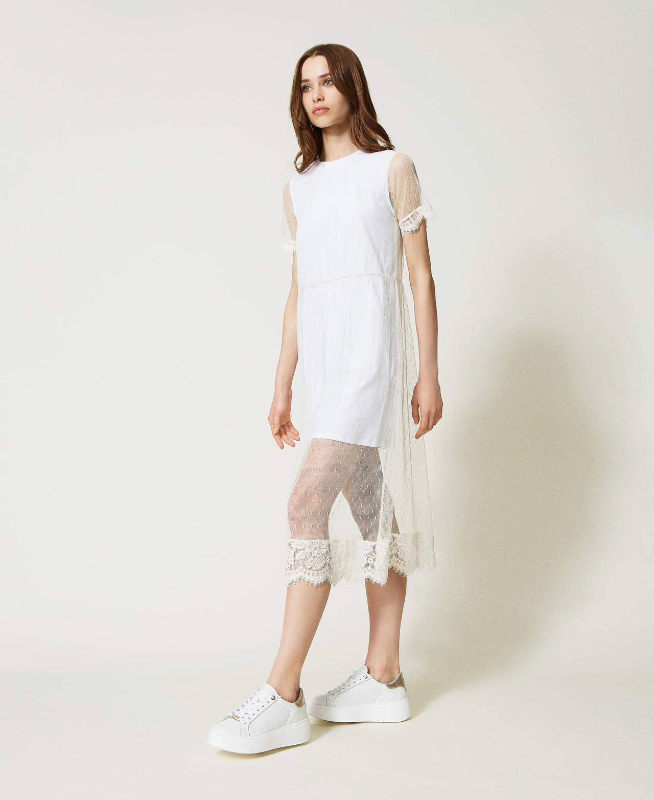 Sneakers in pelle con retro a contrasto Bicolor Bianco Ottico / Oro Donna 231TCP110_07049_0S