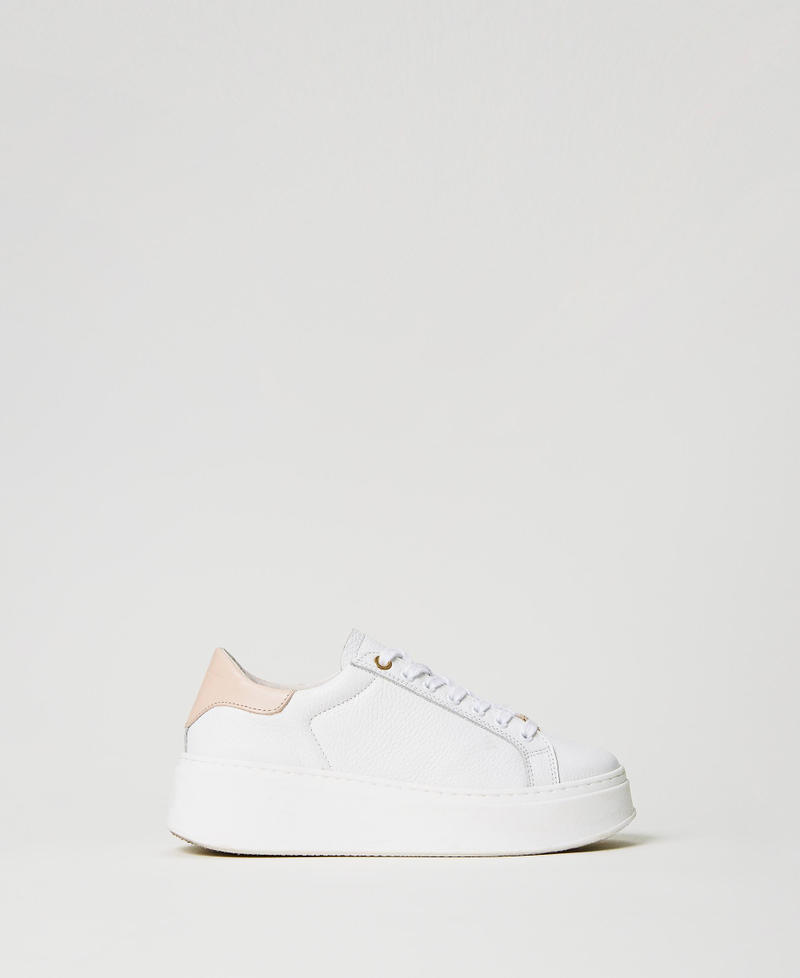 Sneakers aus Leder mit kontrastierender Rückseite Zweifarbig Optisches Weiß / Pink Mousse Frau 231TCP110-01
