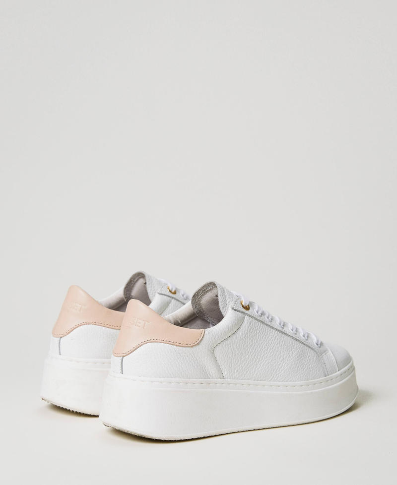 Leather trainers with contrasting heel Two-tone Optical White / Mousse Pink Woman 231TCP110-03
