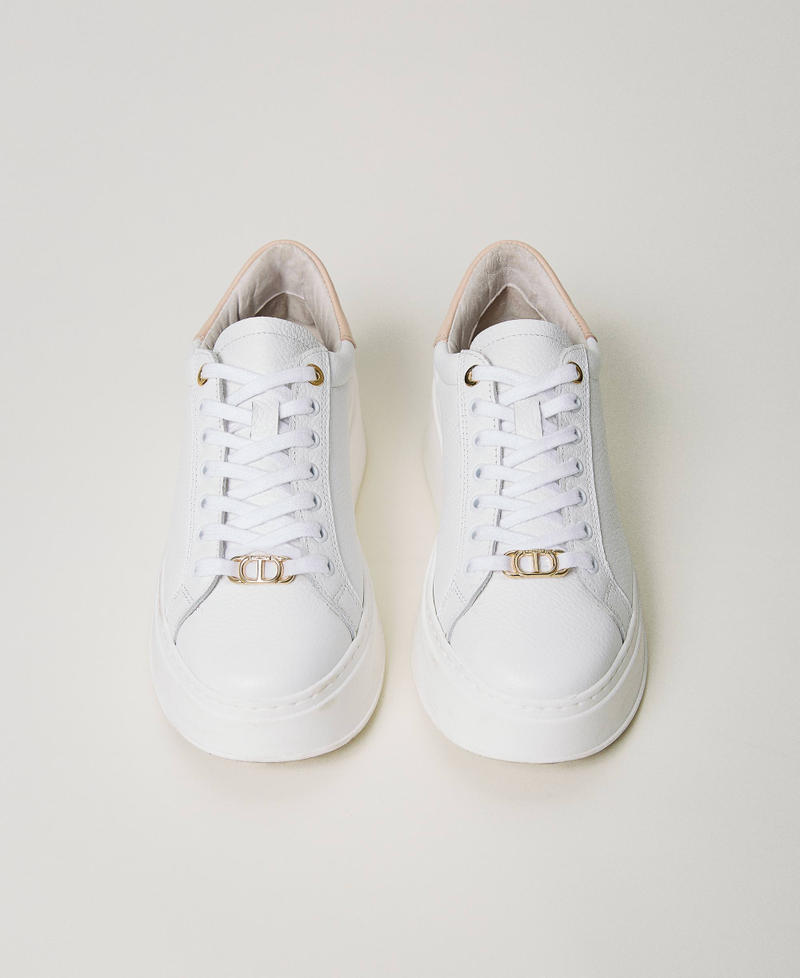 Sneakers in pelle con retro a contrasto Bicolor Bianco Ottico / Pink Mousse Donna 231TCP110-04