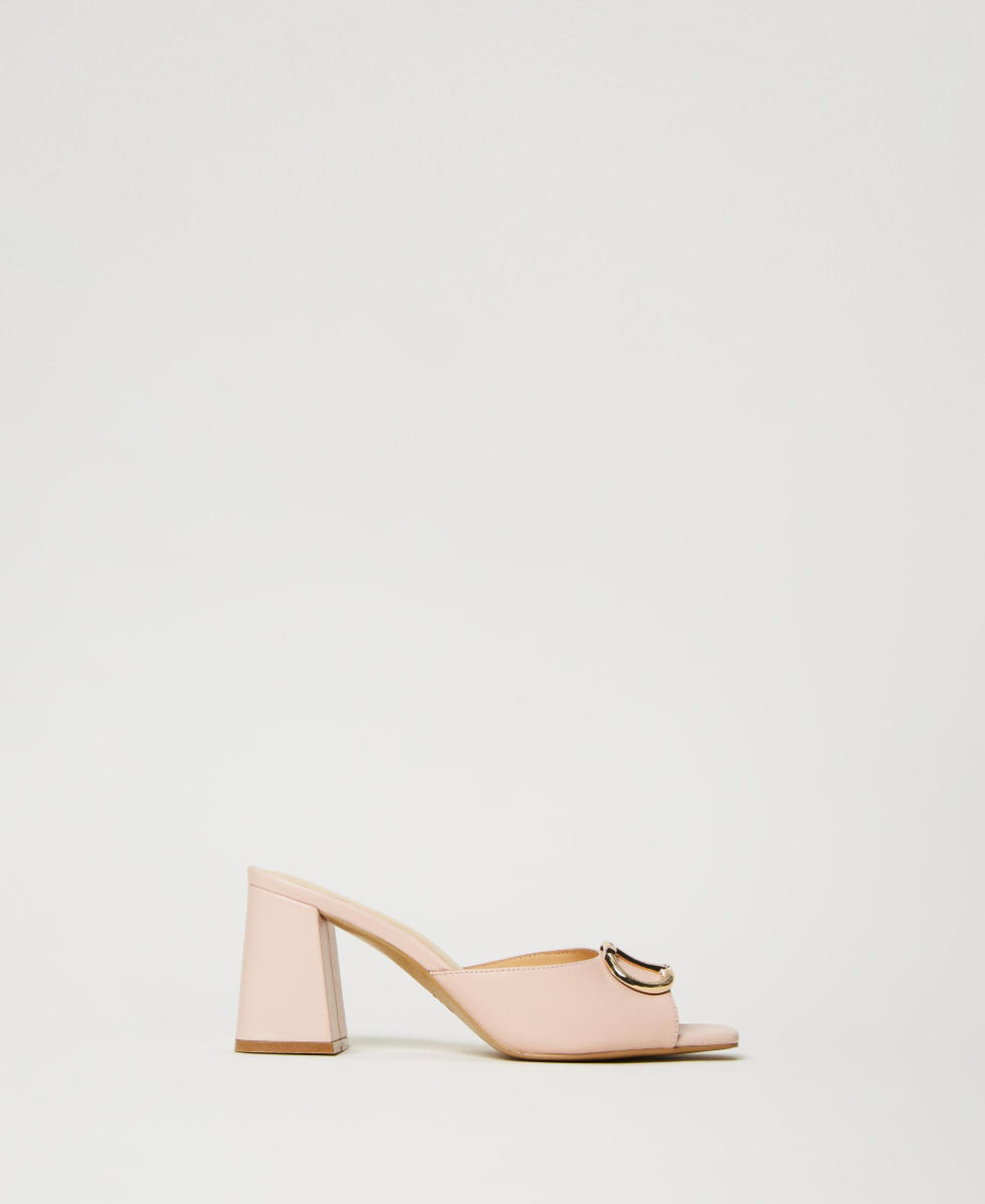 Leather mules with Oval T Mousse Pink Woman 231TCP126_03895_01
