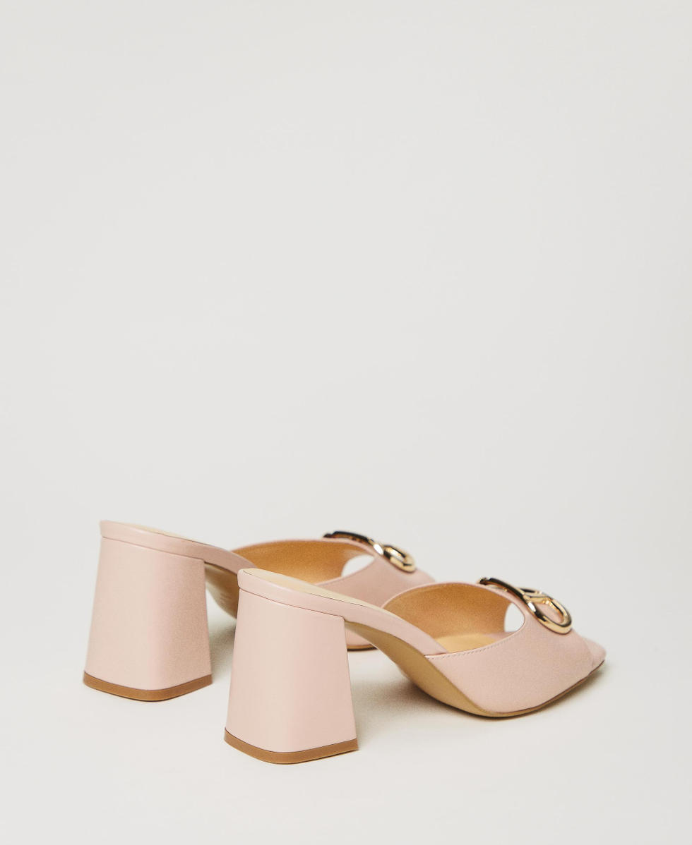 Leather mules with Oval T Mousse Pink Woman 231TCP126_03895_03