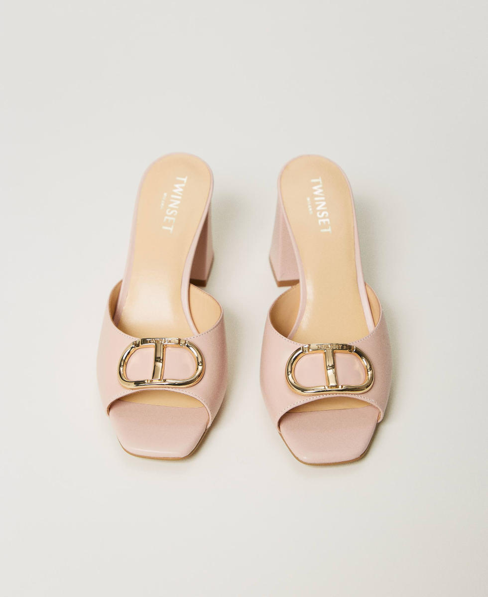 Leather mules with Oval T Mousse Pink Woman 231TCP126_03895_04