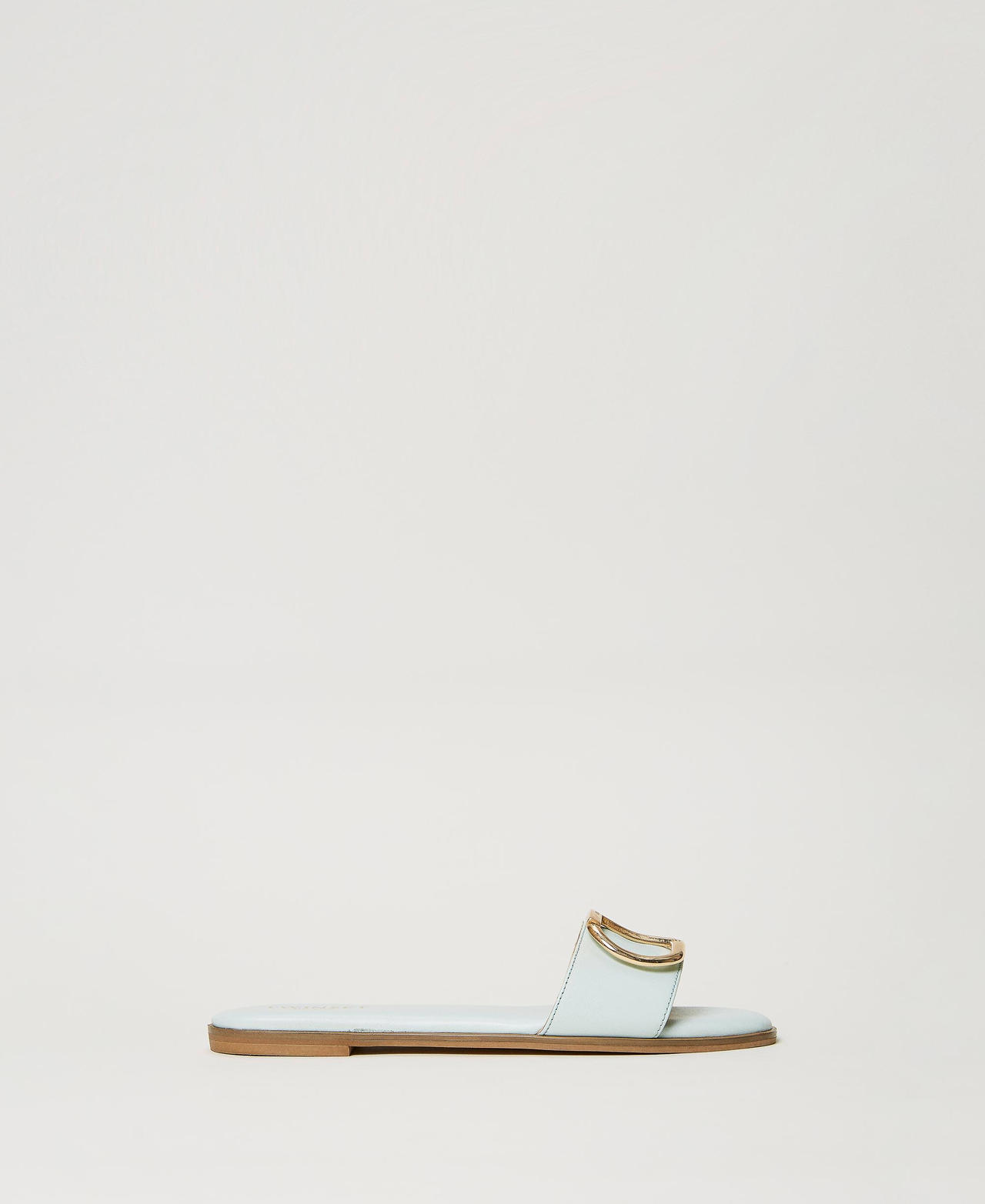 Sandales slides en cuir avec Oval T Vert Agave Femme 231TCP128_00625_01