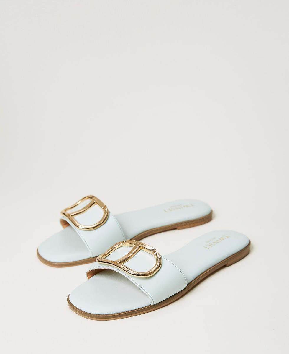 Slide-Sandale aus Leder mit Oval T-Logo