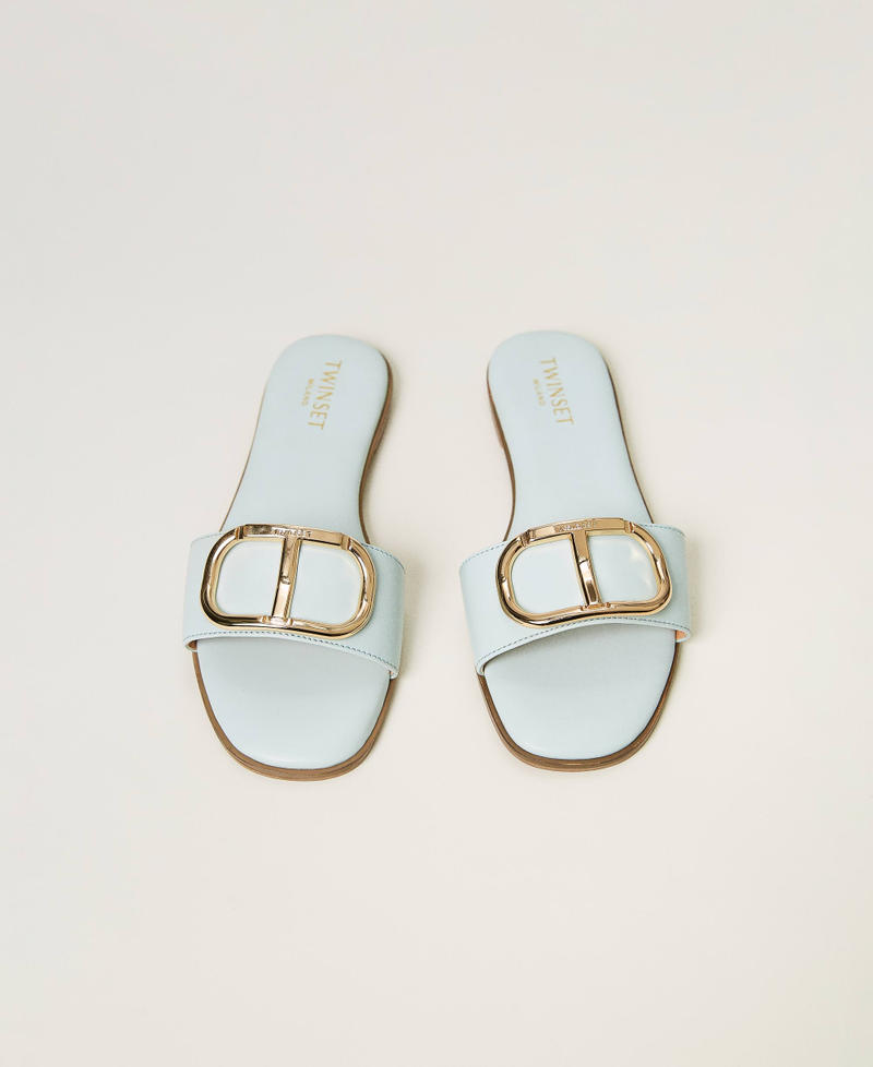 Leather slides with Oval T Agave Green Woman 231TCP128-04