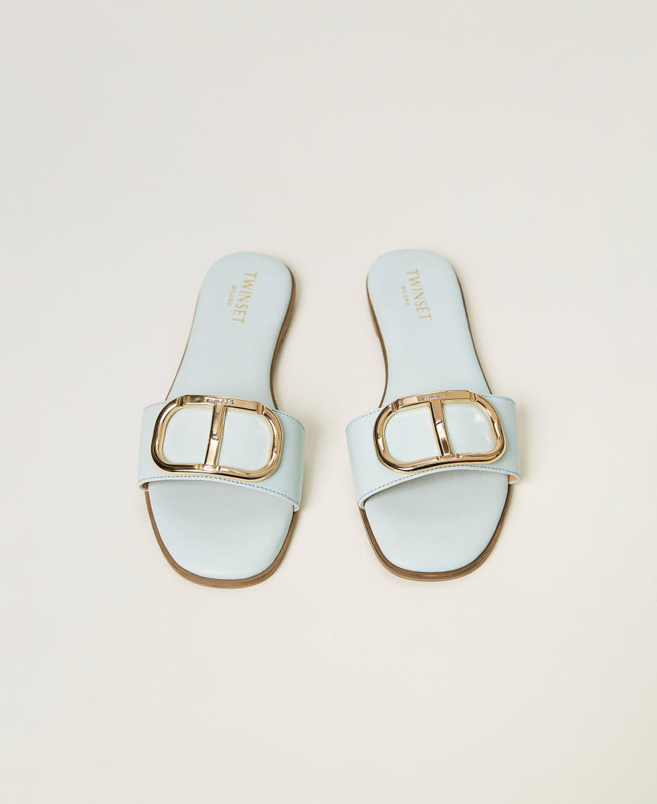 Leather slides with Oval T Agave Green Woman 231TCP128-04