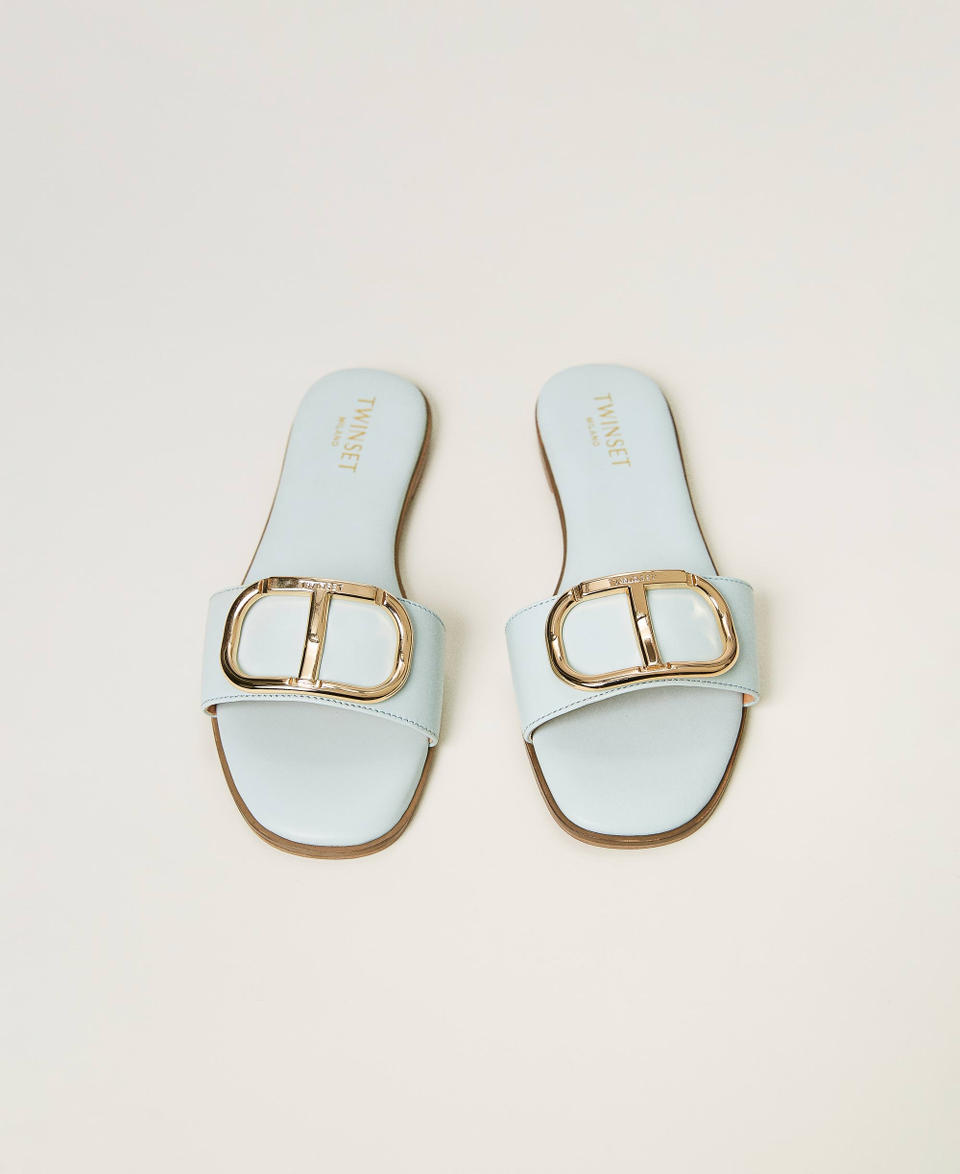 Leather slides with Oval T Agave Green Woman 231TCP128_00625_04