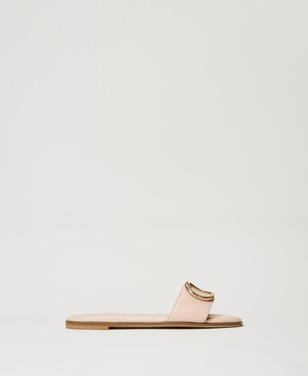 Leather slides with Oval T Mousse Pink Woman 231TCP128_03895_01