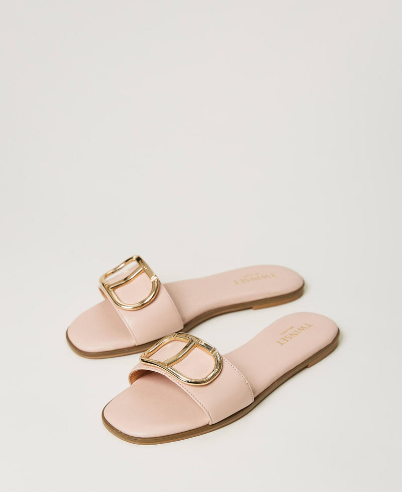 Leather slides with Oval T Mousse Pink Woman 231TCP128-02
