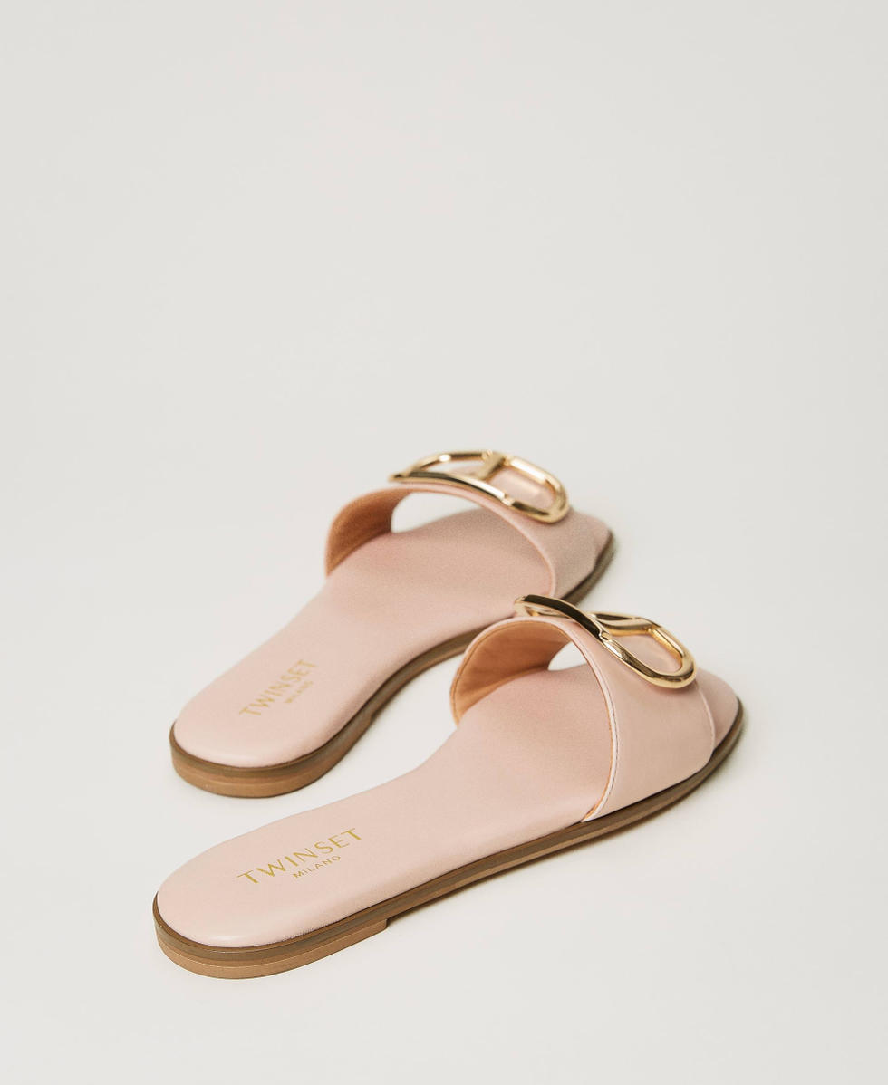 Leather slides with Oval T Mousse Pink Woman 231TCP128_03895_03