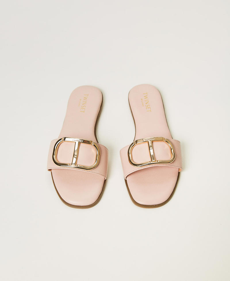 Leather slides with Oval T Mousse Pink Woman 231TCP128-04