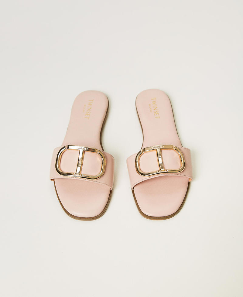 Leather slides with Oval T Mousse Pink Woman 231TCP128_03895_04