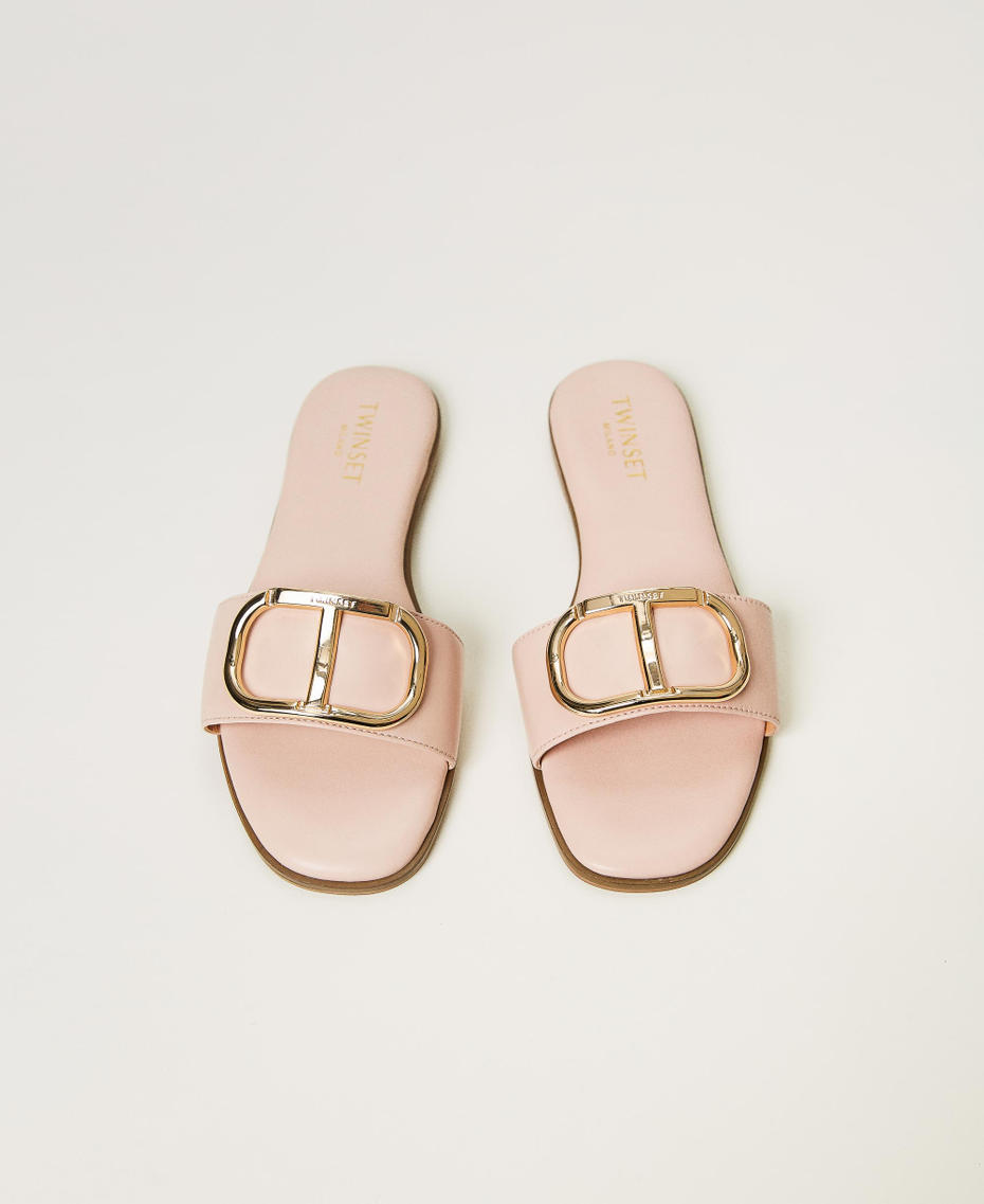 Leather slides with Oval T Mousse Pink Woman 231TCP128_03895_04