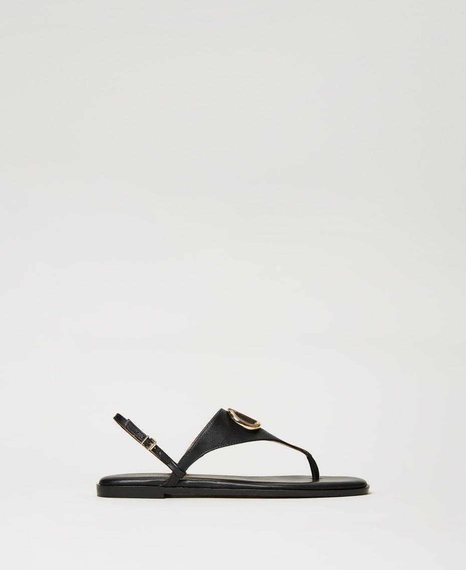 Sandales plates en cuir avec Oval T Cuir Femme 231TCP12A-01