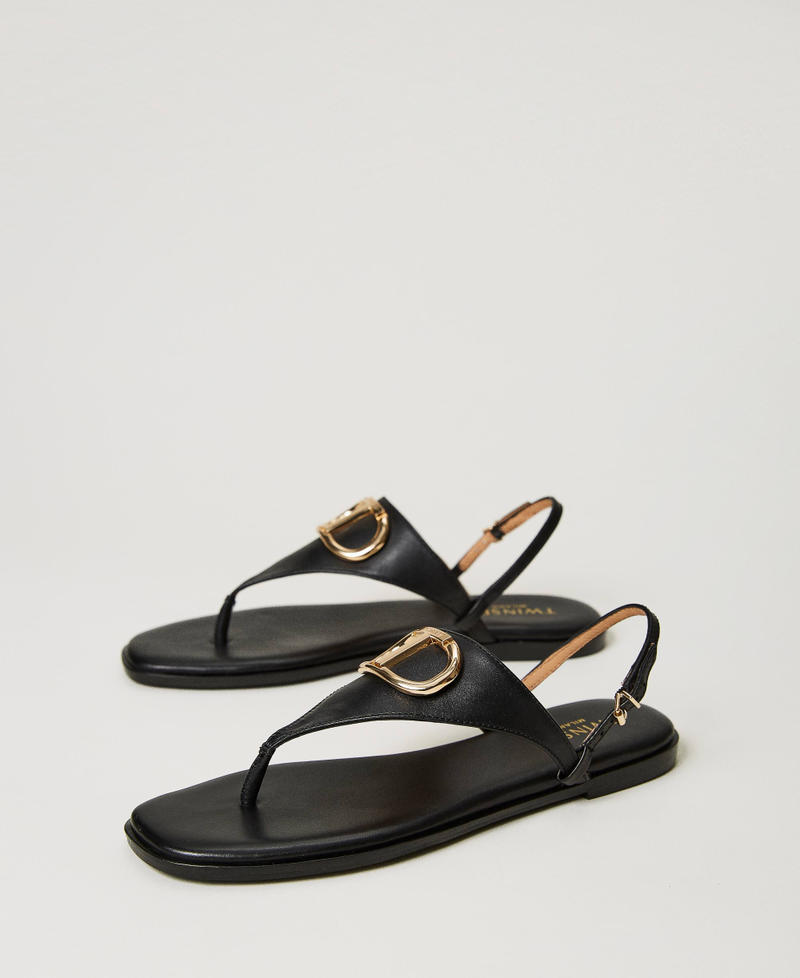 Кожаные сандалии с перемычкой между пальцами и Oval T Черный женщина 231TCP12A_00006_02