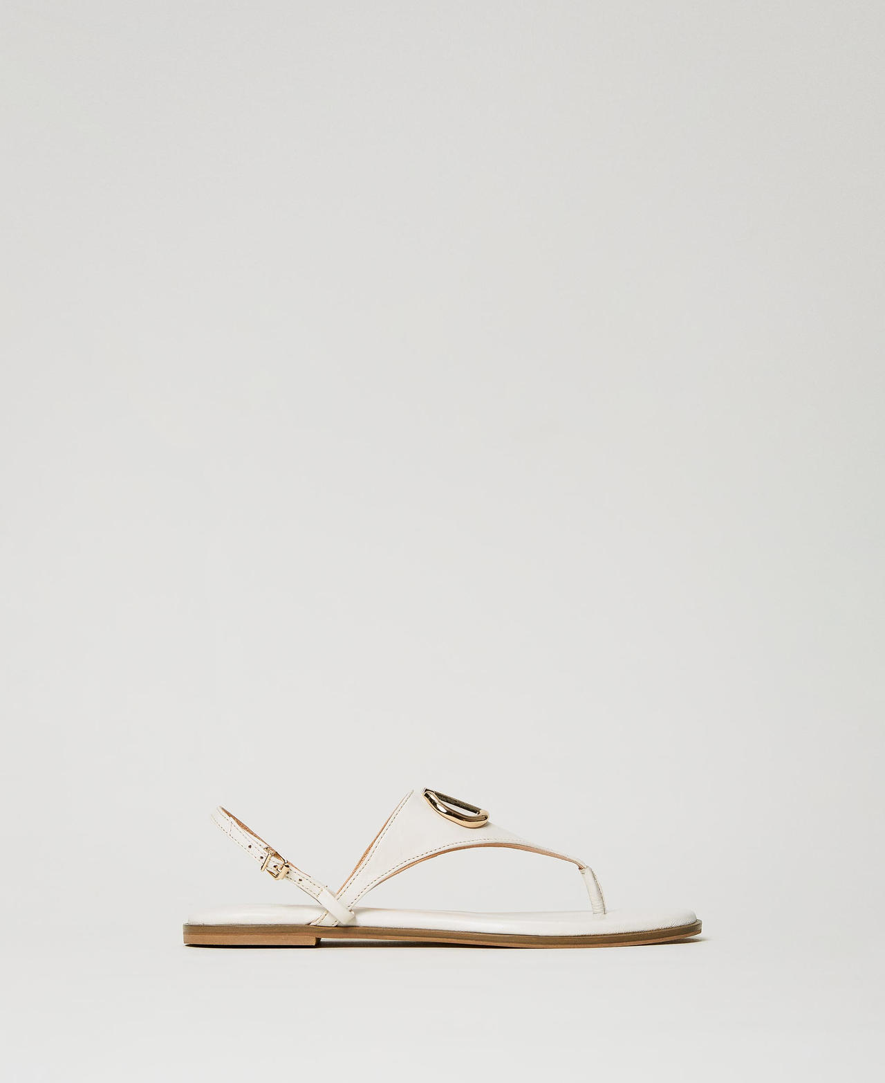 Leather thong sandals with Oval T Ivory Woman 231TCP12A_00018_01