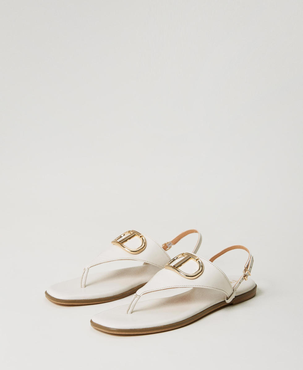 Sandali infradito in pelle con Oval T Donna Bianco TWINSET Milano