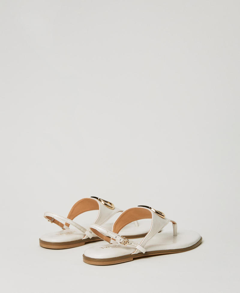 Sandali infradito in pelle con Oval T Donna Bianco TWINSET Milano