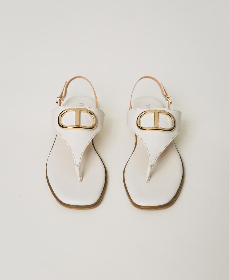 Sandali infradito in pelle con Oval T Donna Bianco TWINSET Milano