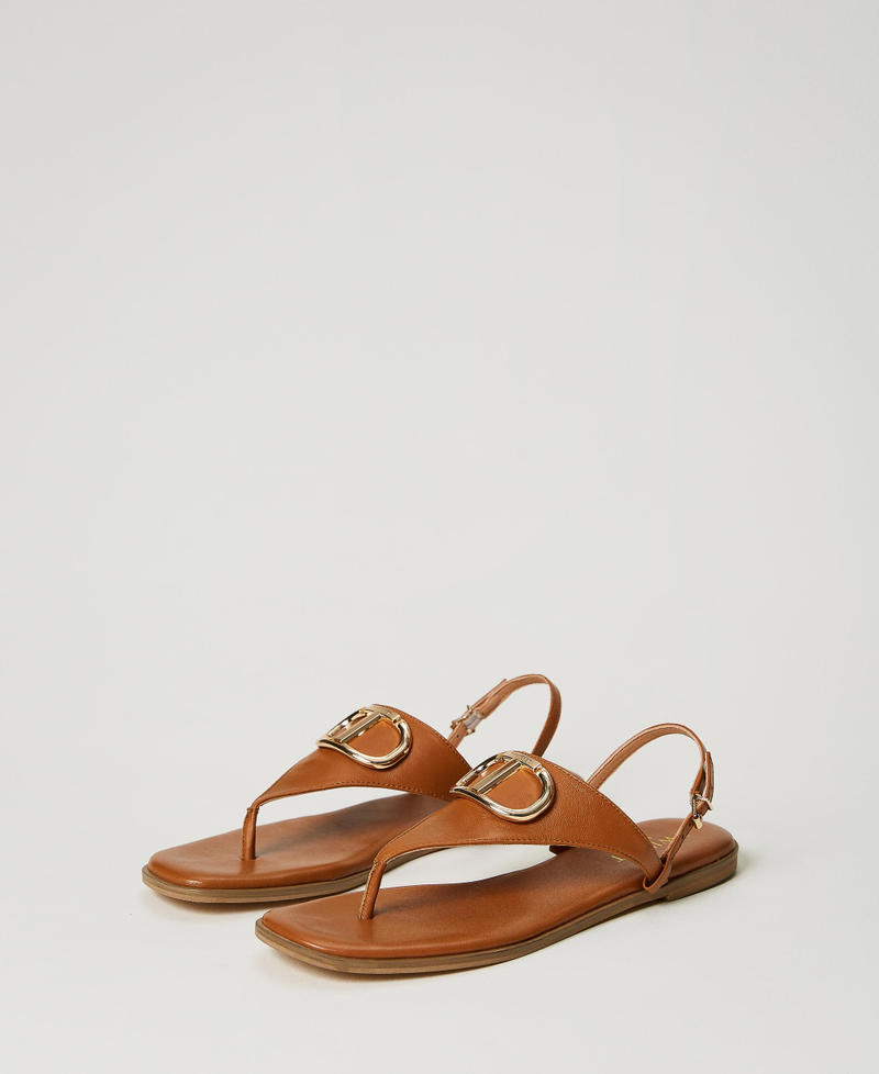 Leather thong sandals with Oval T Leather Brown Woman 231TCP12A-02