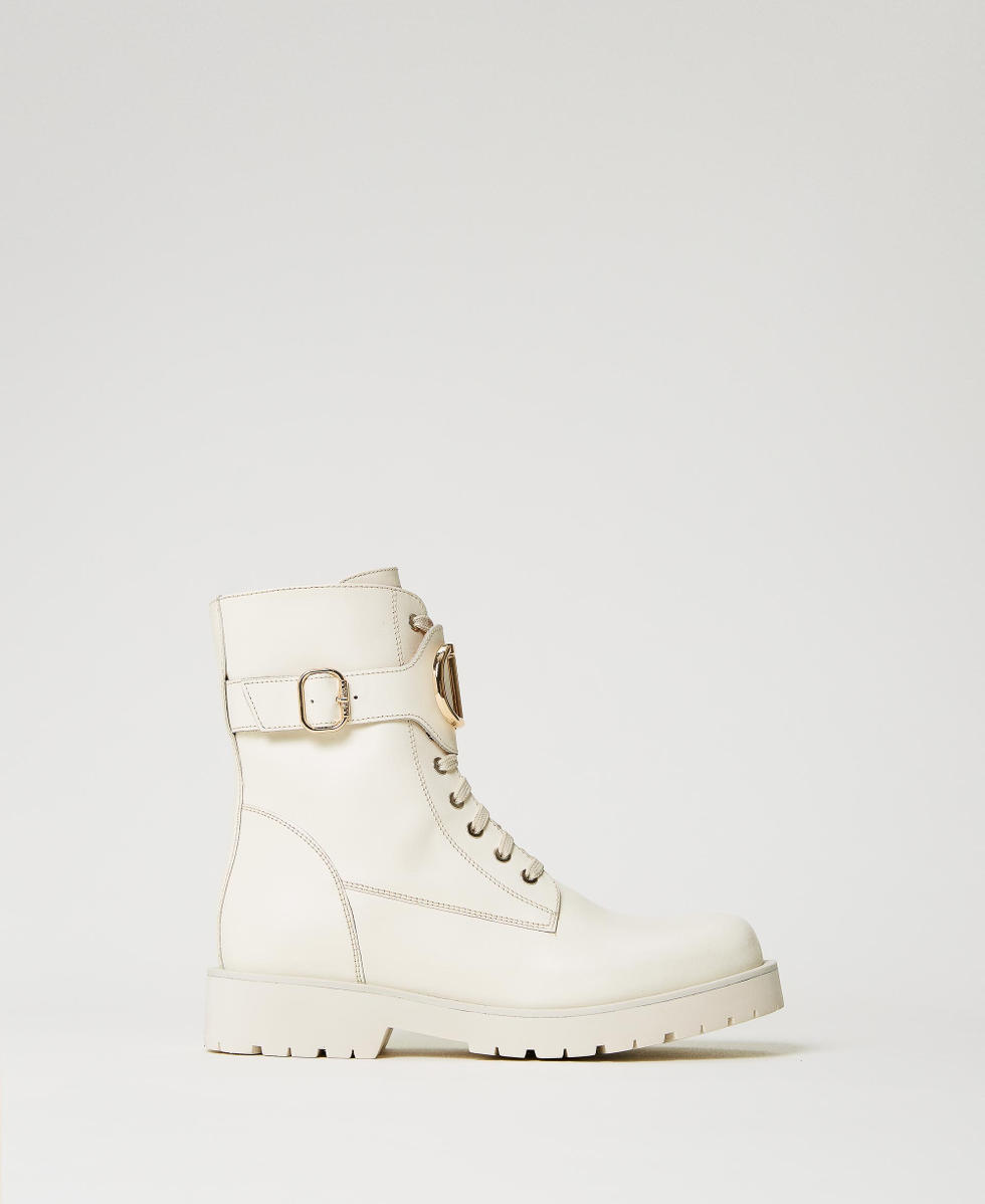 Leather combat boots with Oval T