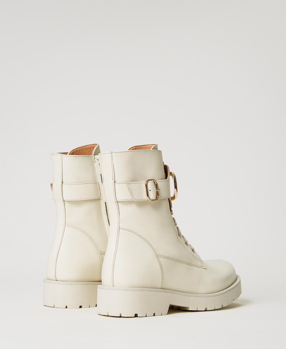 Leather combat boots with Oval T