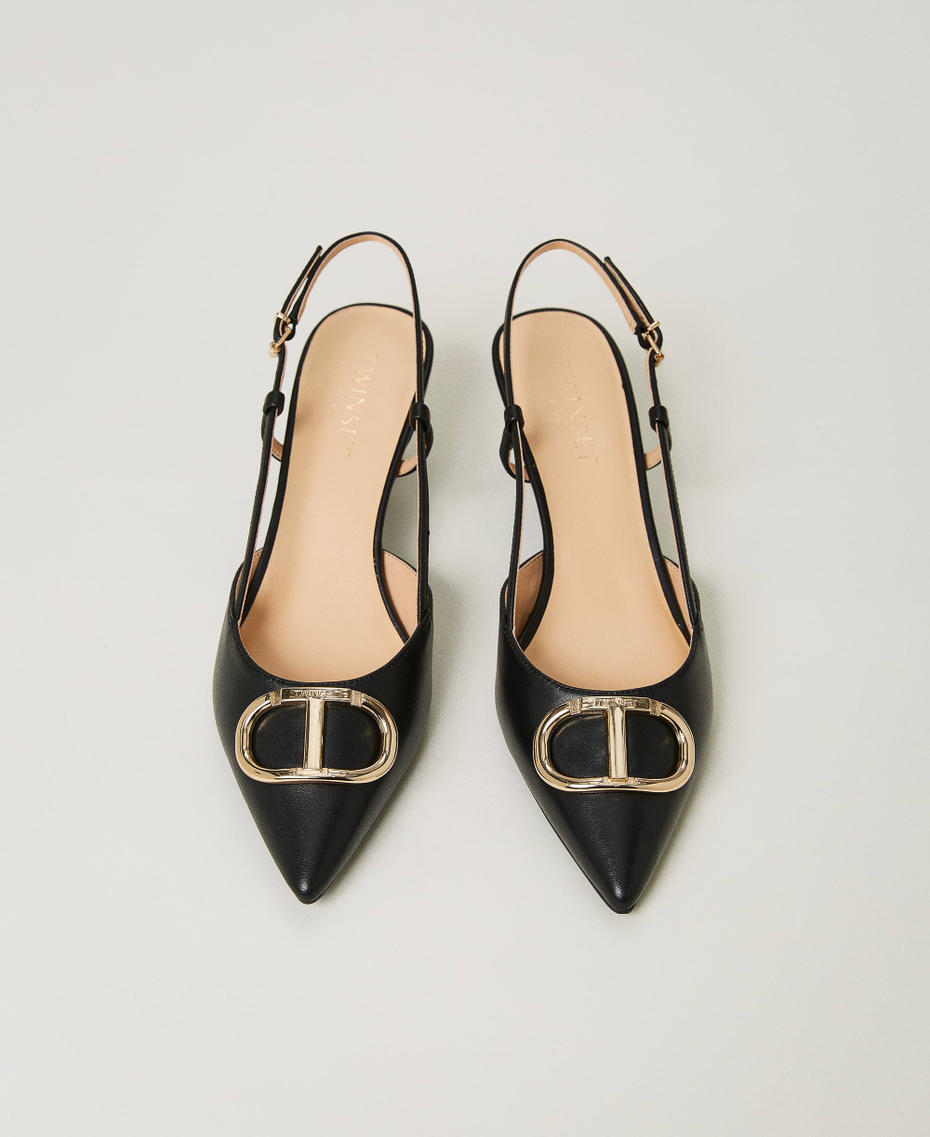 Zapatos de salón destalonados de piel con Oval T Beige «Cáñamo Claro» Mujer 231TCP12E-04