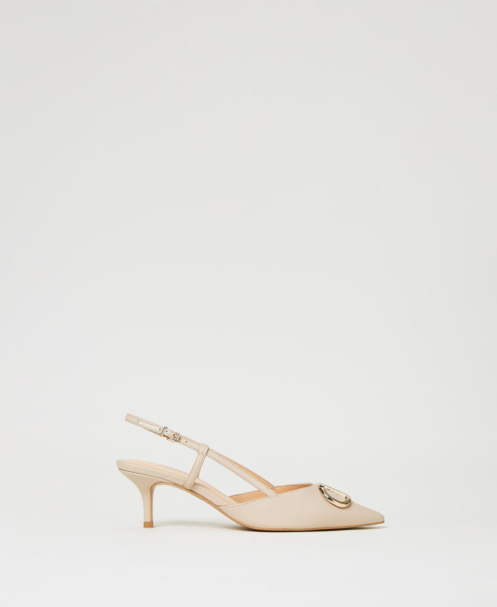 Slingback-Pumps aus Leder mit Oval T-Logo