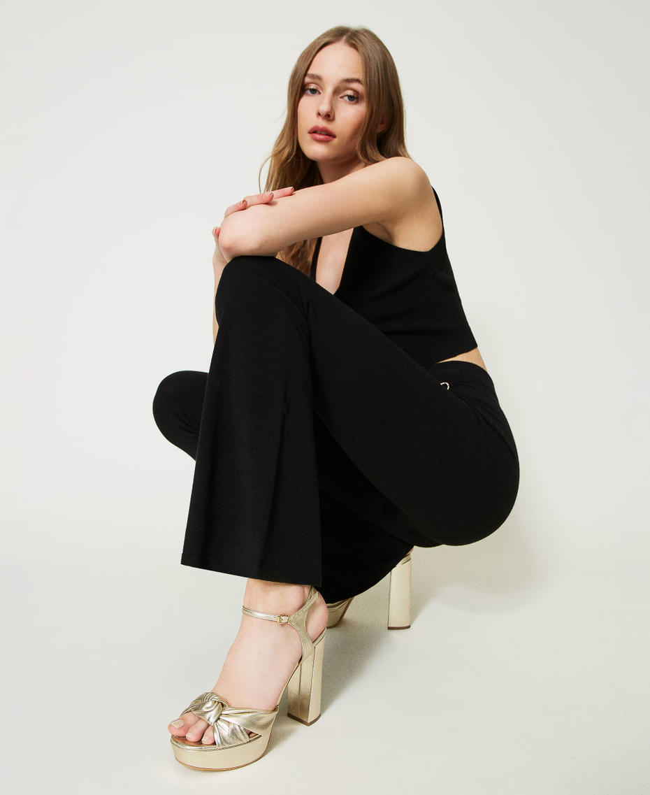 Laminated leather platform sandals