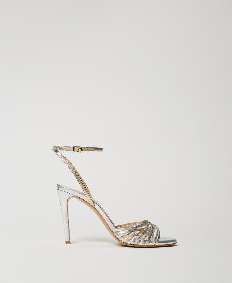 Laminated leather cage sandals Two-tone Silver / Gold Woman 231TCP152-01