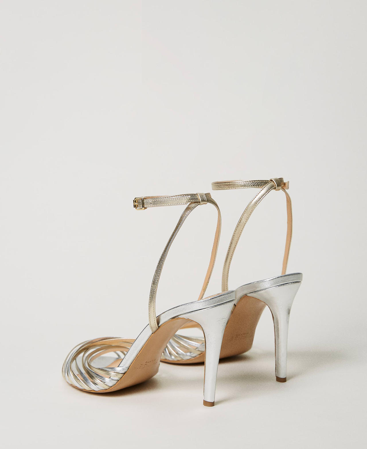Laminated leather cage sandals Two-tone Silver / Gold Woman 231TCP152-03
