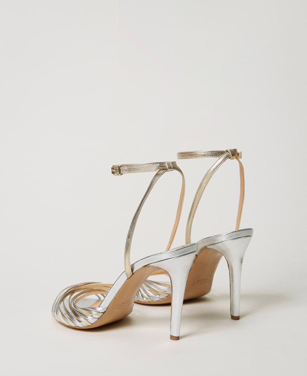 Laminated leather cage sandals Woman Silver TWINSET Milano