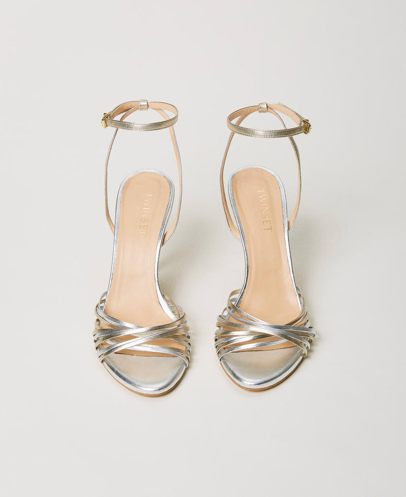 Laminated leather cage sandals Two-tone Silver / Gold Woman 231TCP152-04