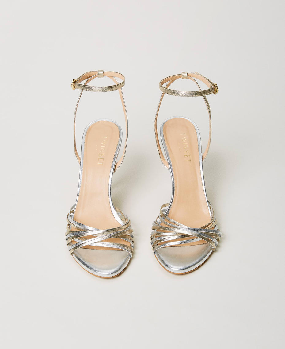 Laminated leather cage sandals