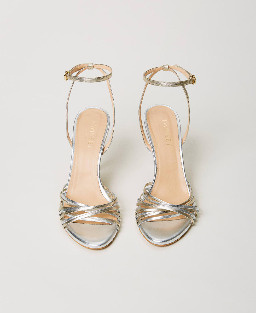 Laminated leather cage sandals Woman Silver TWINSET Milano