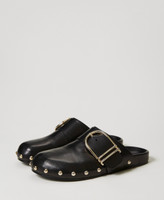 Leather mules with buckle Woman, Black | TWINSET Milano