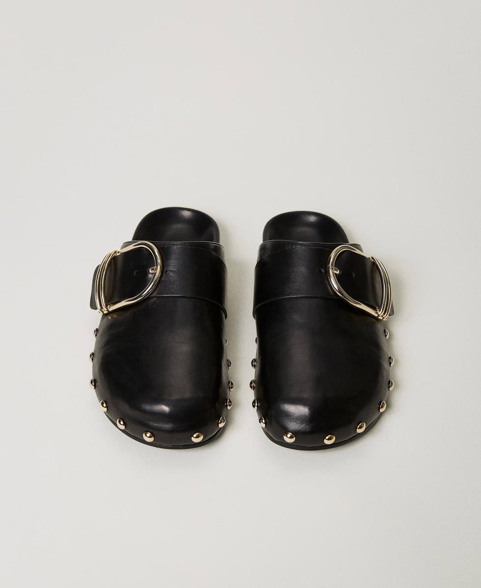 Leather mules with buckle Woman, Black | TWINSET Milano