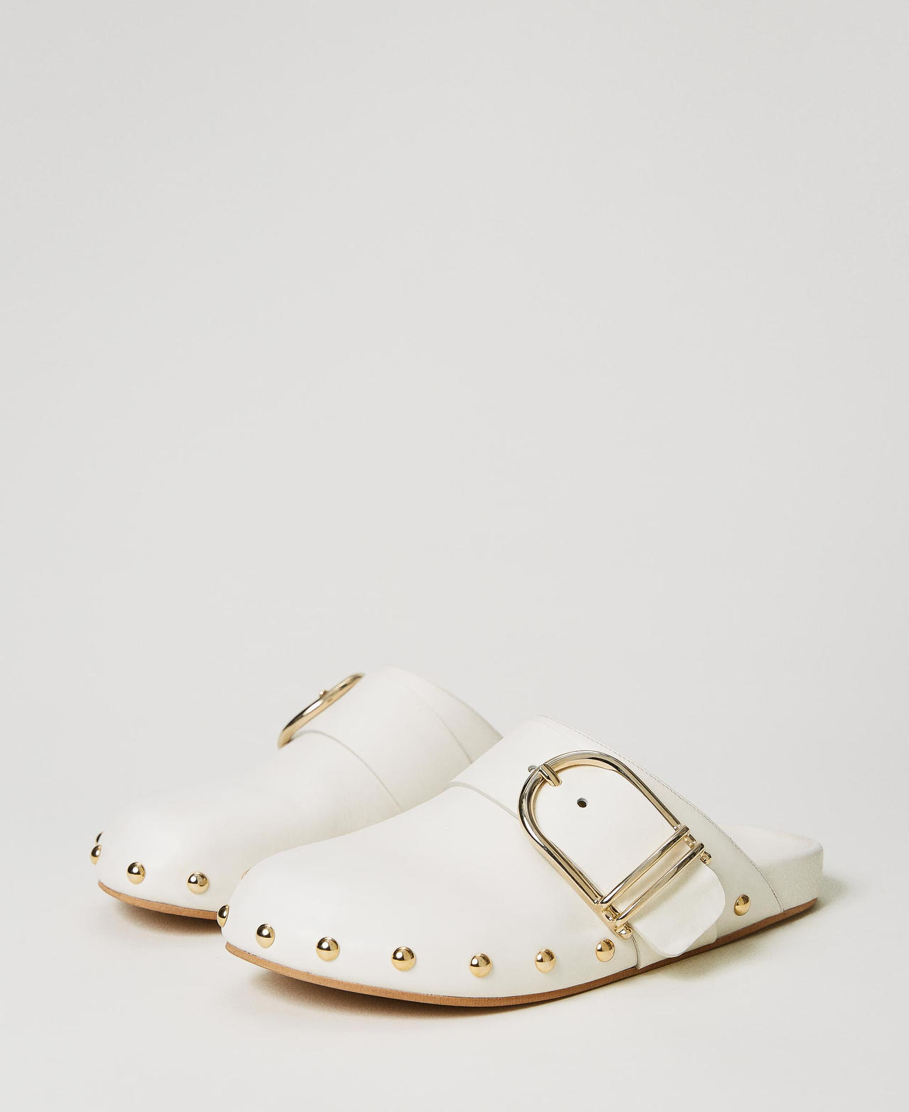 Leather mules with buckle Ivory Woman 231TCP180-02