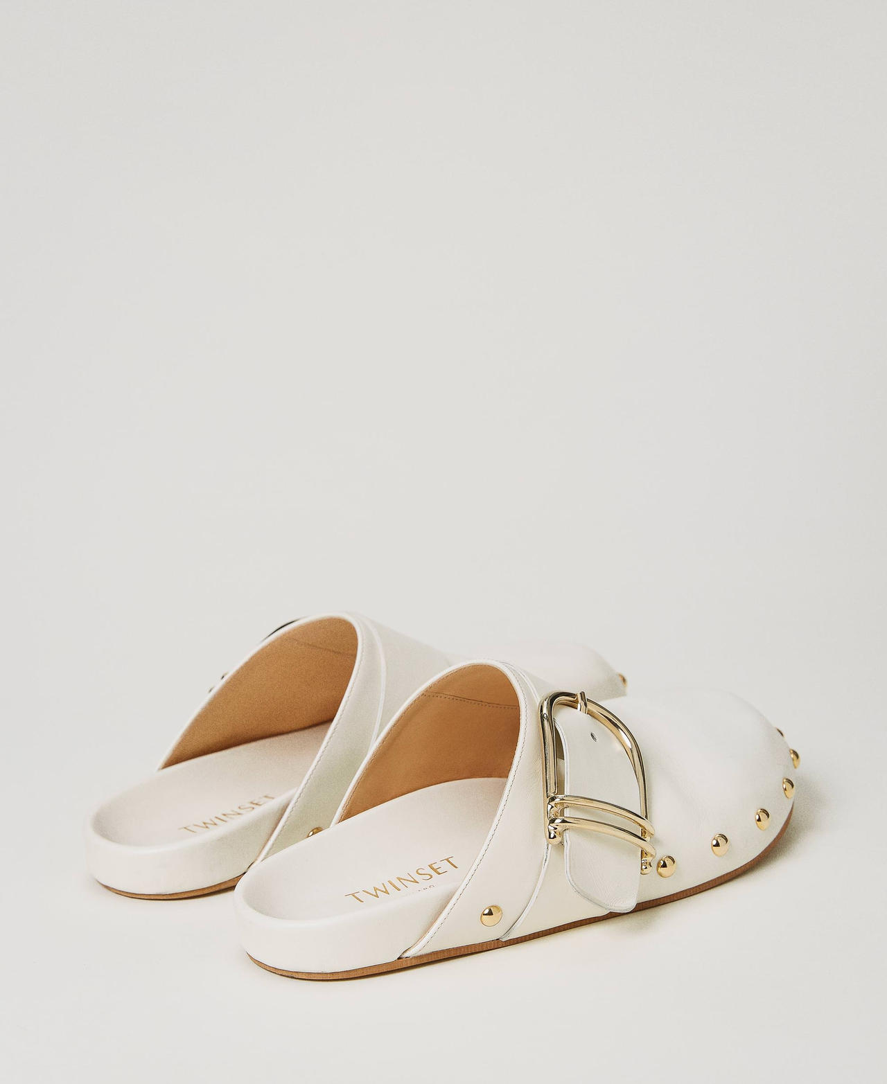 Leather mules with buckle Ivory Woman 231TCP180_00018_03