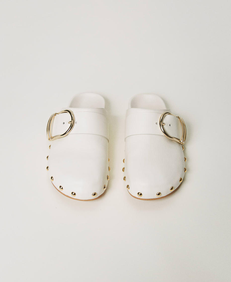 Leather mules with buckle Ivory Woman 231TCP180-04