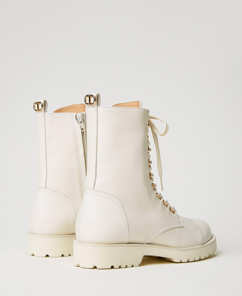 Leather combat boots with pearls Ivory Woman 231TCP190-03
