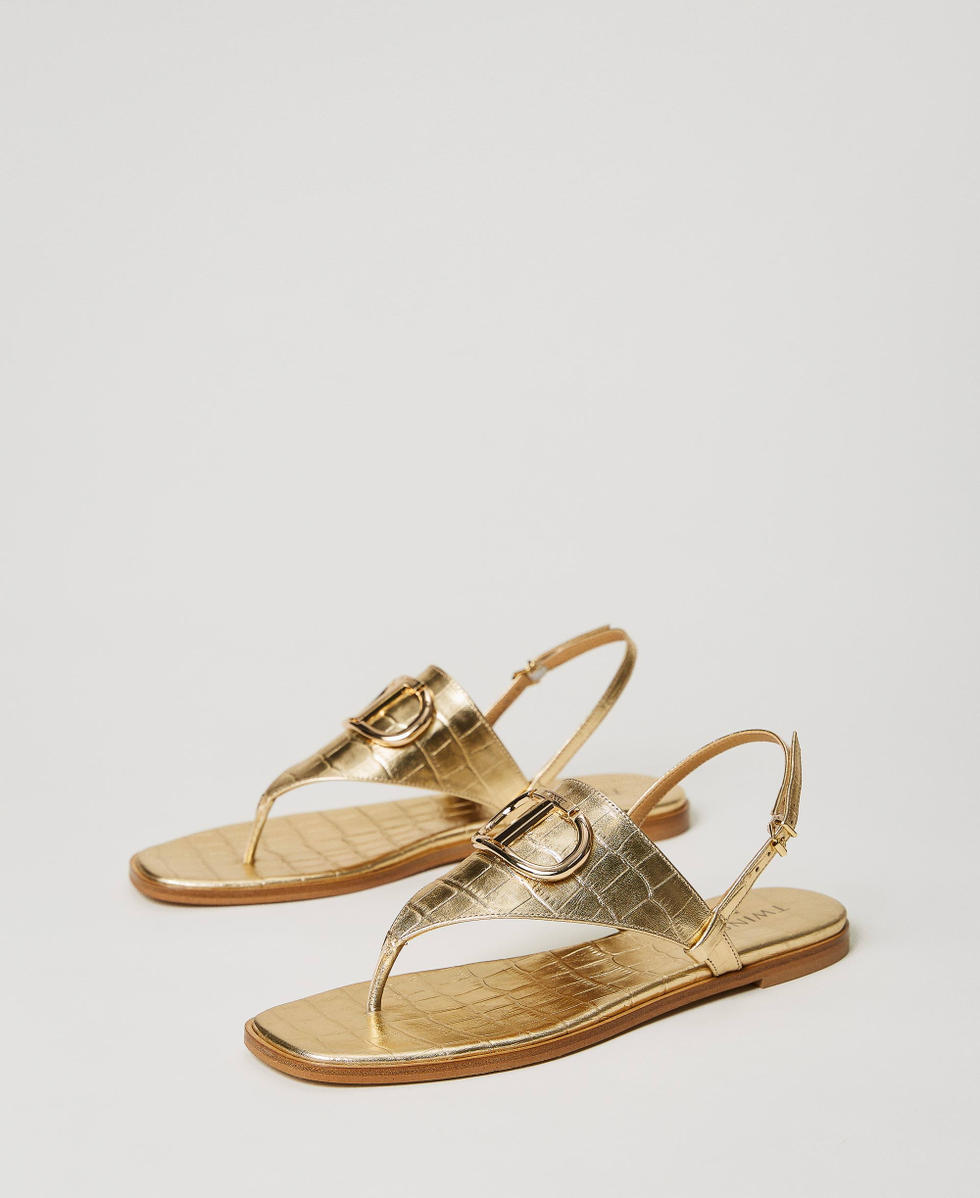 Sandali infradito in pelle laminata con Oval T Donna Giallo TWINSET Milano