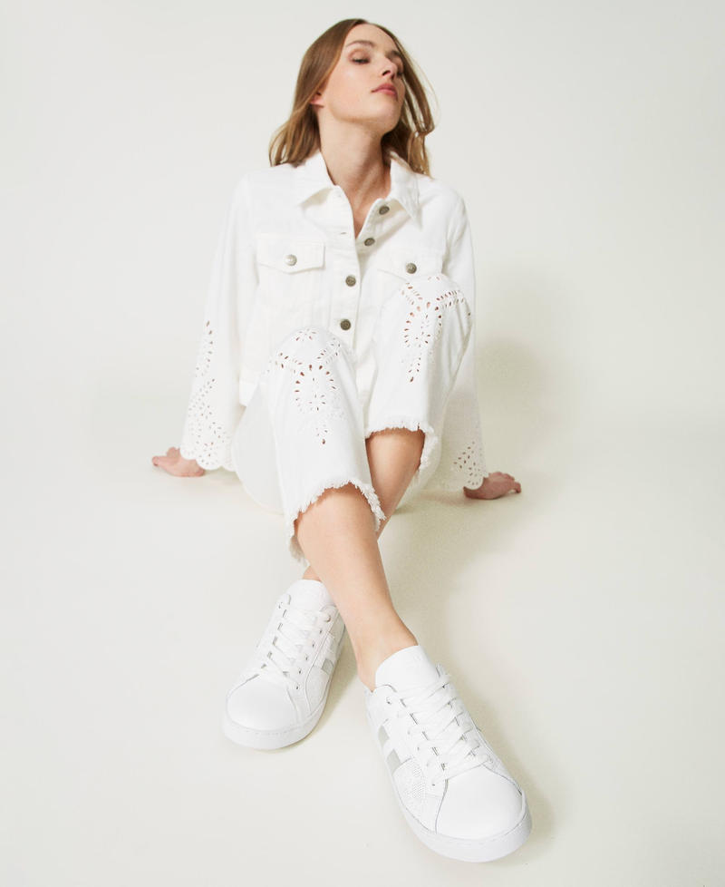 Leather trainers with embossed logo