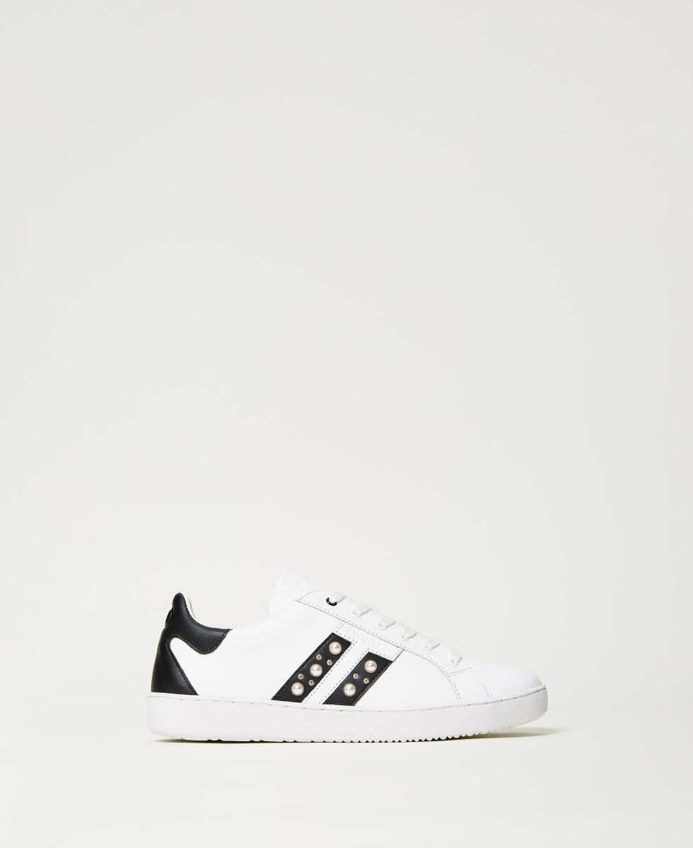 Leather trainers with pearls