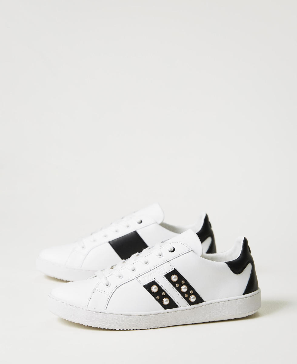 Leather trainers with pearls