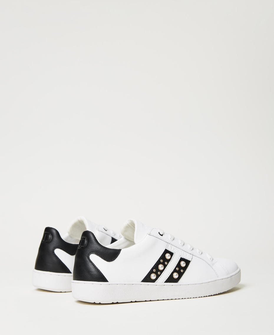 Leather trainers with pearls