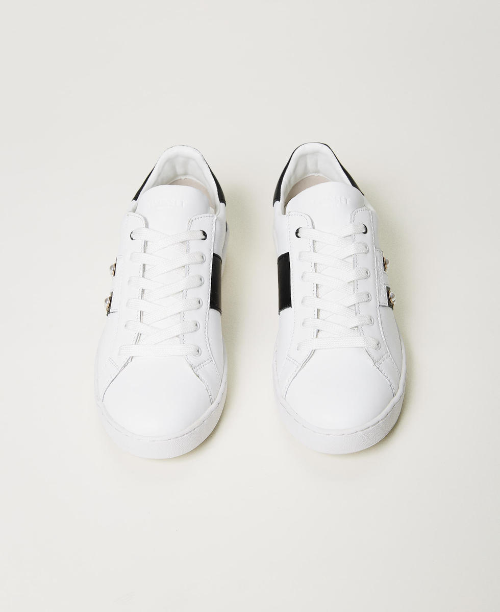 Leather trainers with pearls