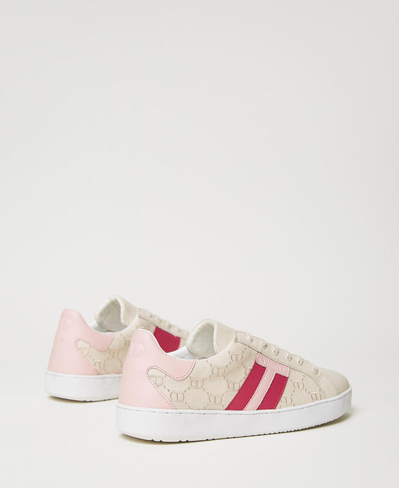 Leather trainers with logo embroidery Multicolour Beige / Parisienne Pink / Fuchsia Woman 231TCT054-03