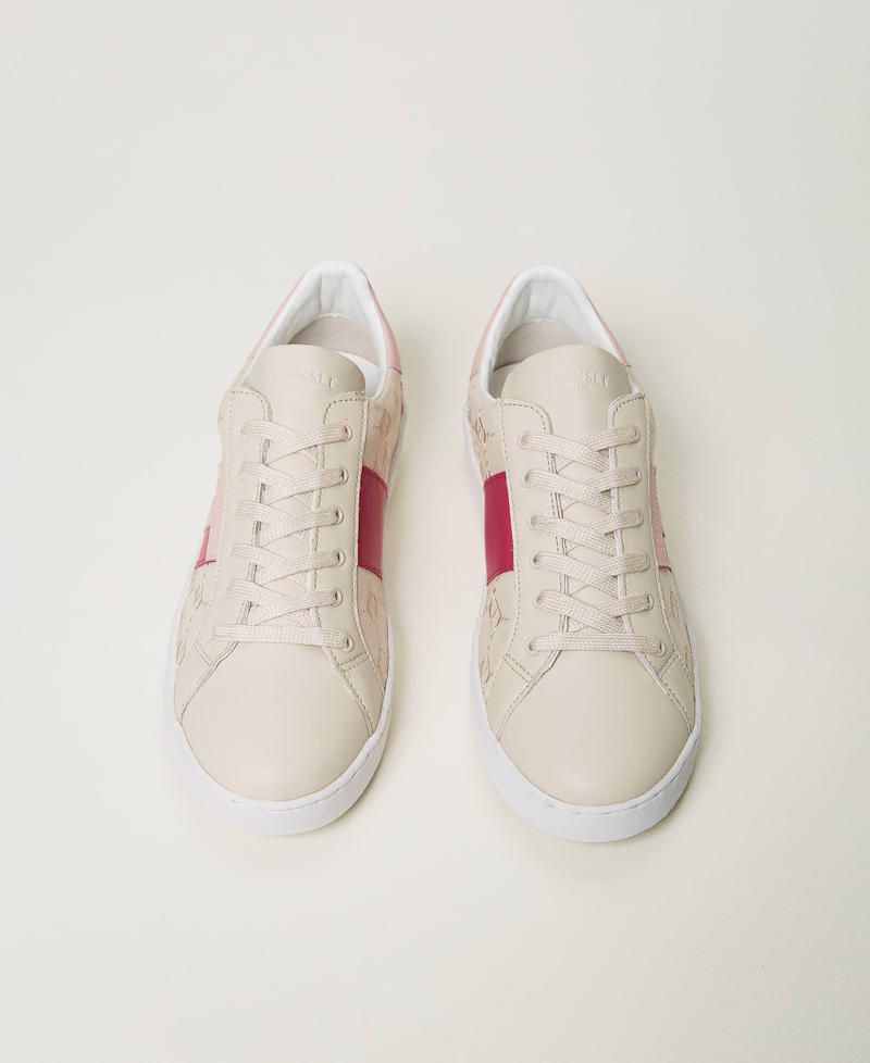 Leather trainers with logo embroidery Multicolour Beige / Parisienne Pink / Fuchsia Woman 231TCT054-04